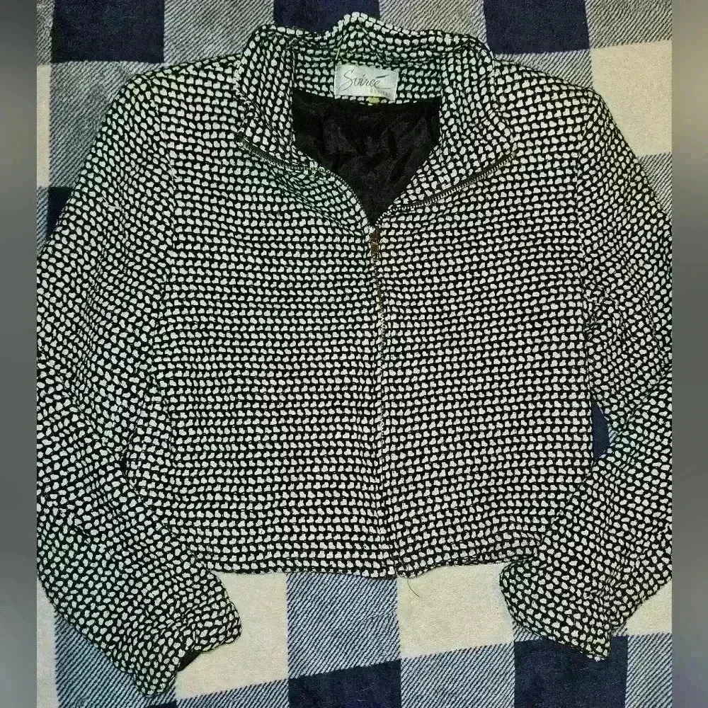 Soiree Womens Houndstooth Black and White Dress Jacket Size XS
